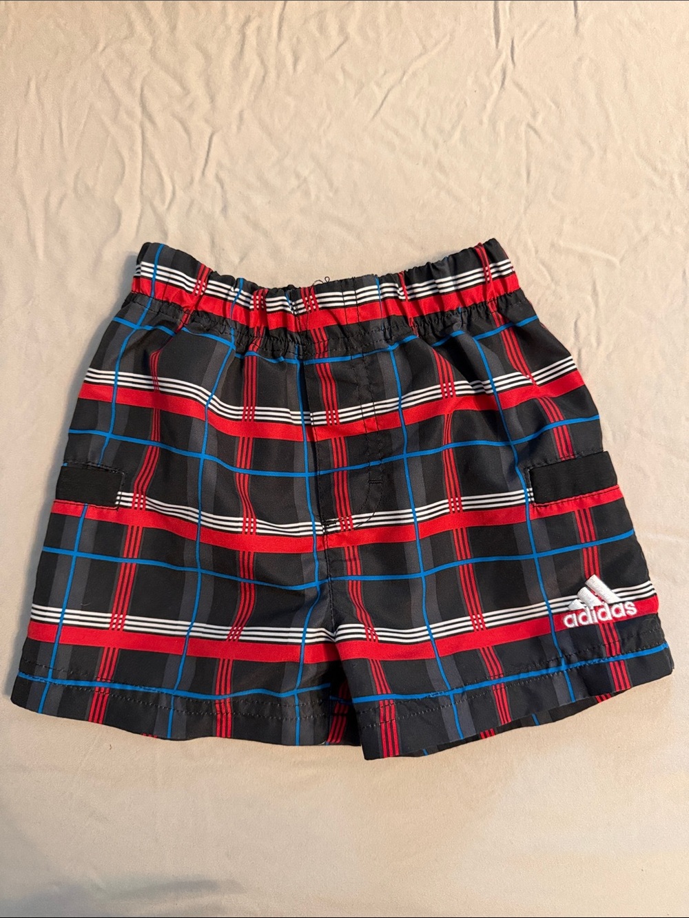 adidas Kids Black Red Plaid Swim Shorts
